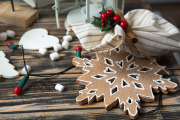Obraz premium Christmas decoration on wooden table