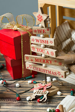 Christmas decoration on wooden table