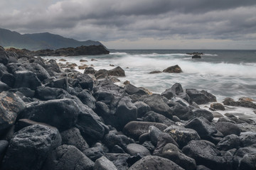 Fototapeta na wymiar Rocky coast, Kaena Point State Park in Oahu, Hawaii