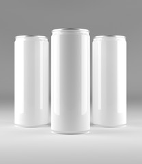 Blank aluminium can, mockup on grey background with place for your design and branding.