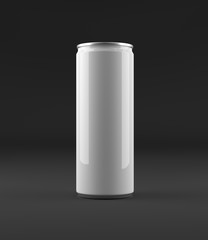Blank aluminium can, mockup on dark background with place for your design and branding.