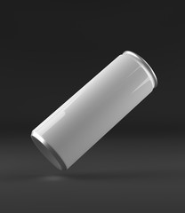 Blank aluminium can, mockup on dark background with place for your design and branding.