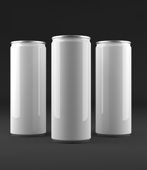 Blank aluminium can, mockup on dark background with place for your design and branding.