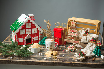 Christmas decorated wooden table