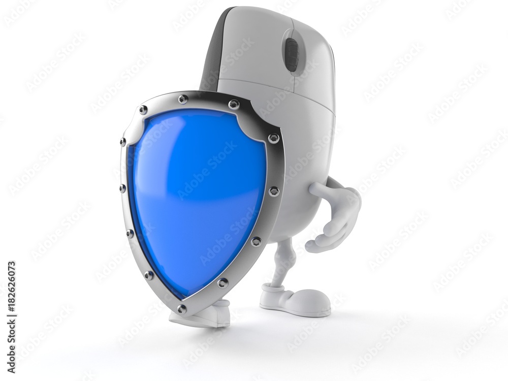 Sticker computer mouse character with shield