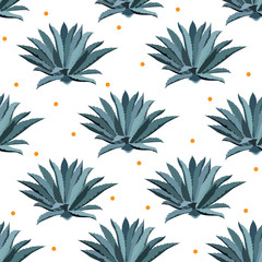 Blue agave vector seamless pattern. Background for tequila packs, superfood with agave syrop, and other. Succulent, cactus wallpapers.