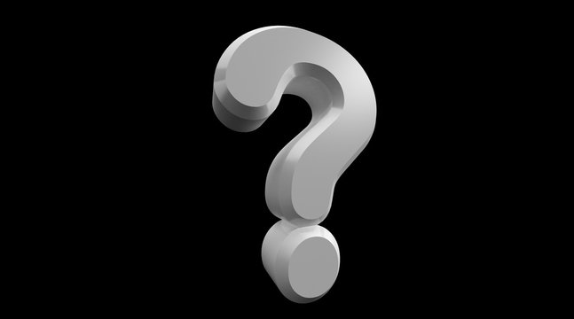 3D rendering of white Question Mark isolated on Black Background. Exclamation and question mark