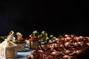 Delicious chocolate cake with custard cream