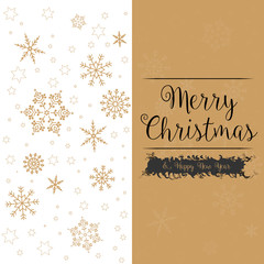 Postal de Navidad dorada con copos de nieve y felicitaci&oacute;n de fondo