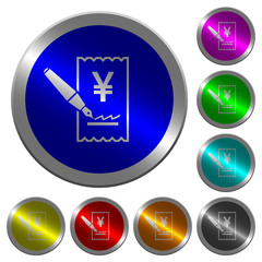 Signing Yen cheque luminous coin-like round color buttons