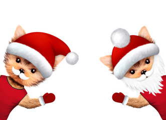 Funny Dogs Santa wave their hands. Merry Christmas