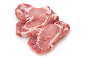 Meat pork slices isolated on the white background.