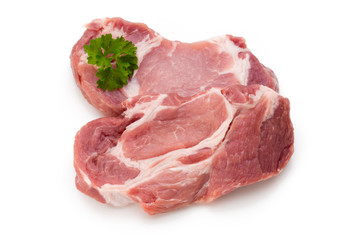 Meat pork slices isolated on the white background.