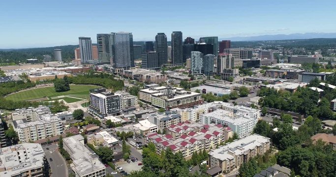 Flying Away From Bellevue Washington Downtown Skyline