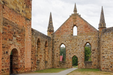 Inside the ruin of the Convict Church at the Port Arthur Historic Site - Tasmania, Australia