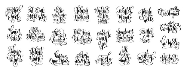 set of 25 hand lettering inscription to winter holiday design