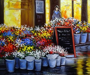 Oil paintings flowers, texture. Art