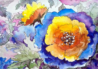 Watercolor paintings flowers