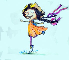 Watercolor paintings  girl, happiness