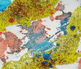 Golden pink blue sparkling abstract background and texture, winter design with lights