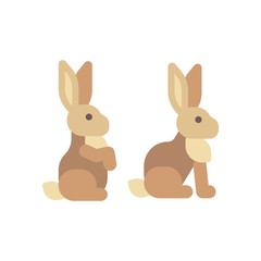 Cute brown rabbit sitting flat icon