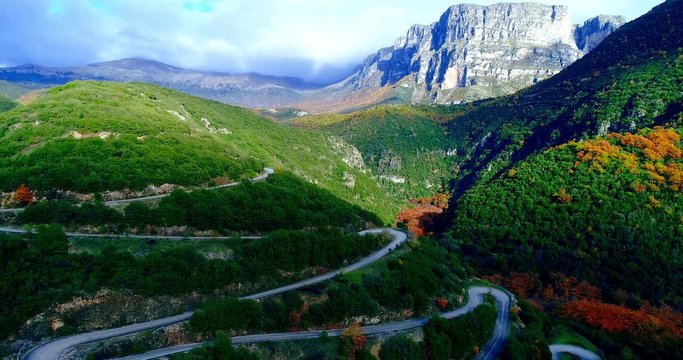 Aerial view of the the Vikos Gorge in the autumn, Greece