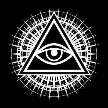 All-Seeing Eye of God (The Eye of Providence | Eye of Omniscience | Luminous Delta | Oculus Dei). Ancient mystical sacral symbol of Illuminati and Freemasonry.