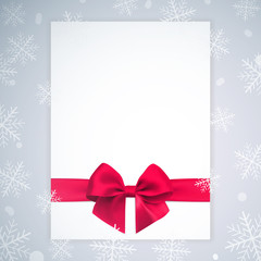 Vector realistic bow and ribbon on winter background