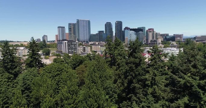 Rising Up to Reveal Bellevue Washington Downtown Skyline