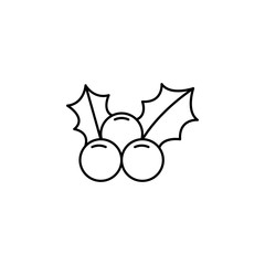 Black christmas holly berry plant line icon
