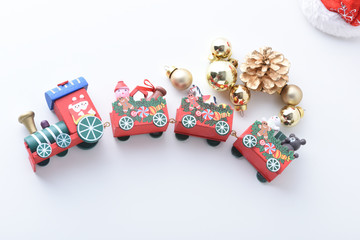 Wooden toy train with colorful blocs, Happy New Year, Christmas