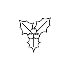 Black christmas holly berry plant line icon