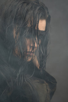 Cyberpunk female portrait with painted eye mask