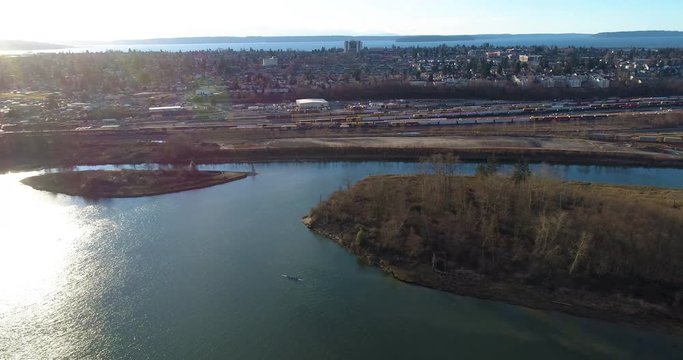 Aerial View of the Snohomish River Delta in Everett, WA