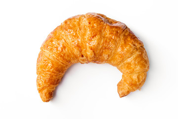 freshly baked croissants on white background, top view