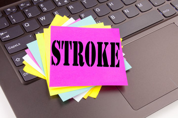 Writing Stroke text made in the office close-up on laptop computer keyboard. Business concept for...