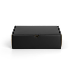 Blank Black cardboard paper box front view isolated on white background. Packaging template mockup collection. With clipping Path included.