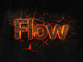 Flow Fire text flame burning hot lava explosion background.