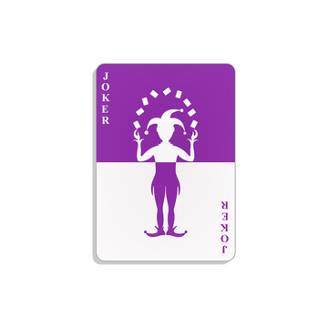 Playing card with Joker in purple and white design