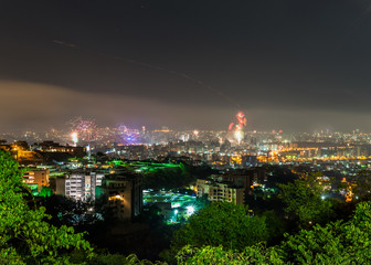 Fireworks explode at the New Year's celebration in Caracas, Venezuela.