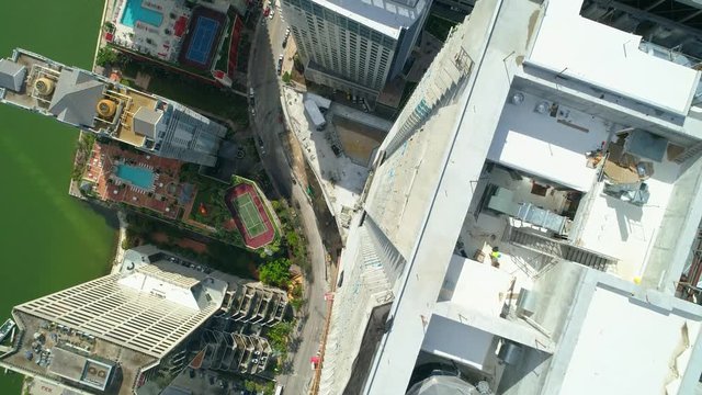 Aerial drone facing directly down Brickell Miami FL 4k 60p