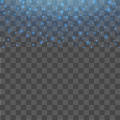 Falling blue glitter particles on transparent background.  Vector illustration