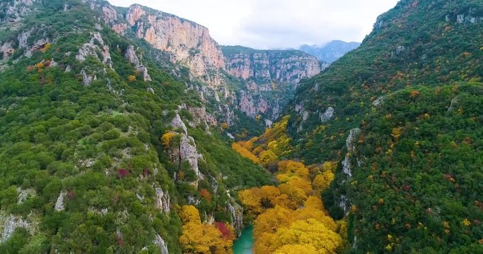 Aerial flight with drone over the Vikos Canyon