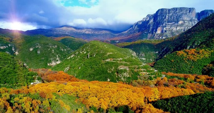 Aerial view of the the Vikos Gorge in the autumn, Greece