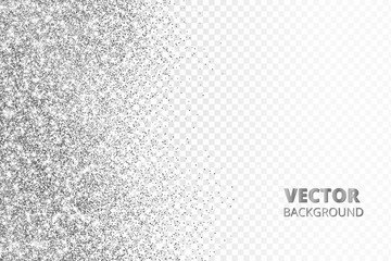 Glitter confetti, snow falling from the side.Vector silver dust isolated on transparent background. Sparkling border, frame