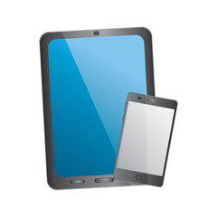 tablet and cellphone with reflective screen device icon image vector illustration design 
