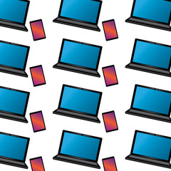laptop computer with smartphone pattern image vector illustration design 