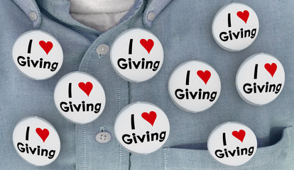 I Love Giving Charity Helping to Give Buttons Pins Shirt 3d Illustration