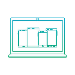 laptop computer with smartphones on screen icon image vector illustration design  blue to green ombre