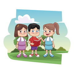 Students kids at park icon vector illustration graphic design